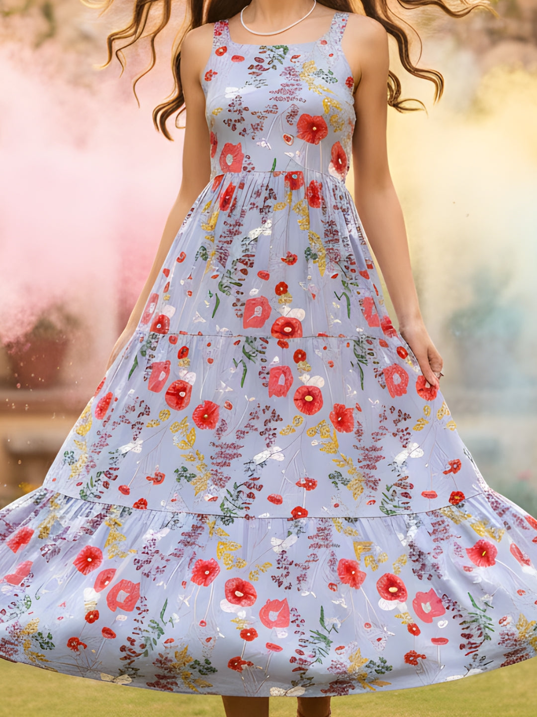 Viscose Boho Fit & Flared Midi Holi Dress