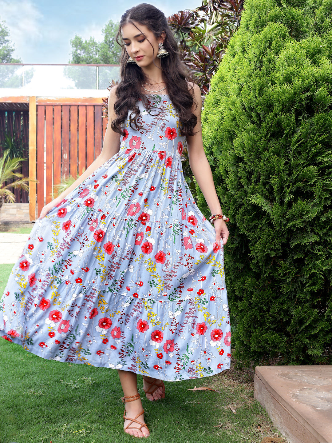 Viscose Boho Fit & Flared Midi Dress