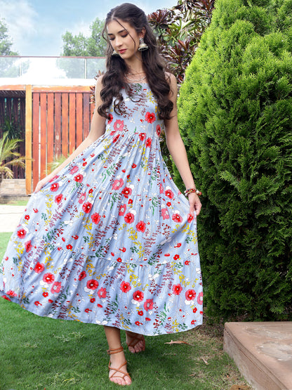 Viscose Boho Fit & Flared Midi Dress