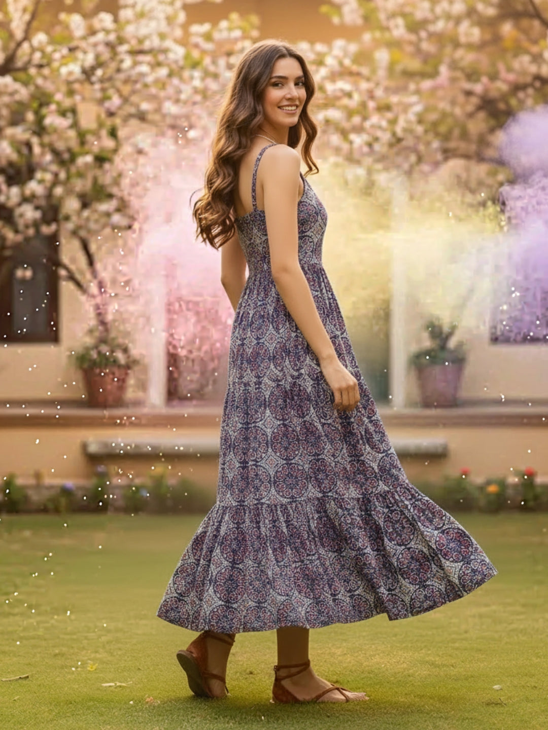 Cotton Boho Fit & Flared Midi Holi  Dress