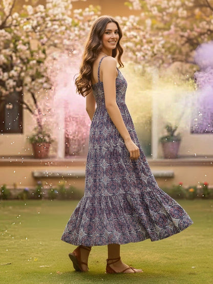Cotton Boho Fit & Flared Midi Holi  Dress