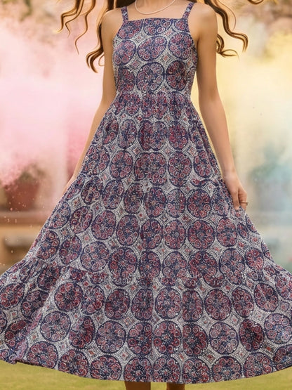 Cotton Boho Fit & Flared Midi Holi  Dress