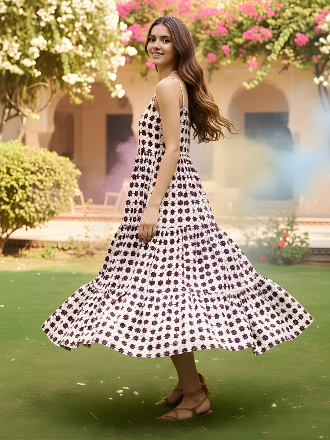 Cotton Boho Fit & Flared Midi Holi Dress