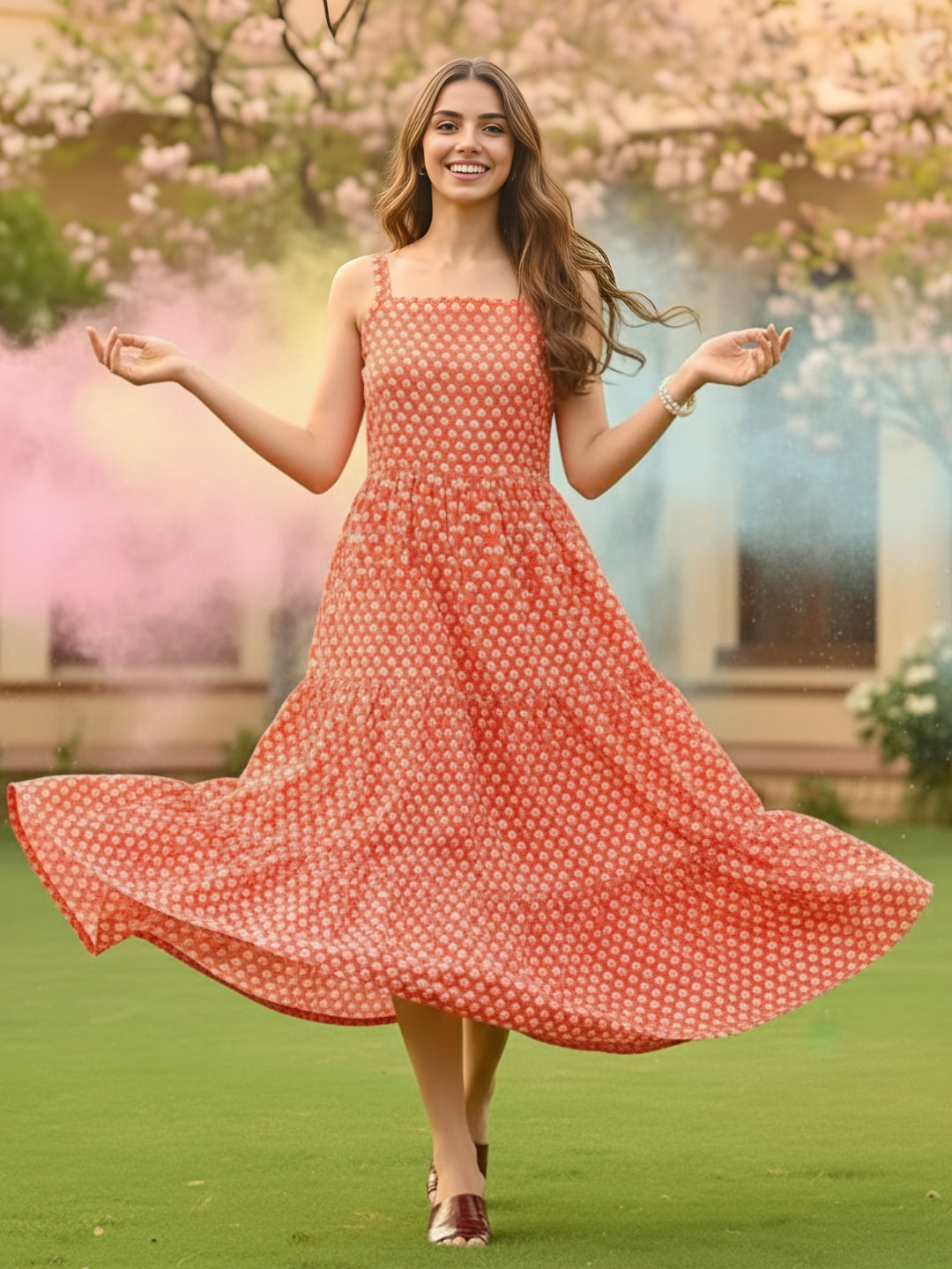 Cotton Boho Holi Midi Dress