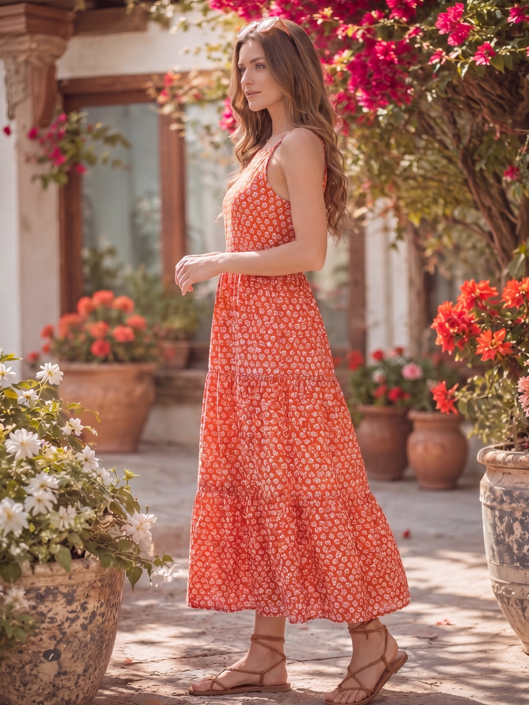 Cotton Boho Flared  Midi Dress