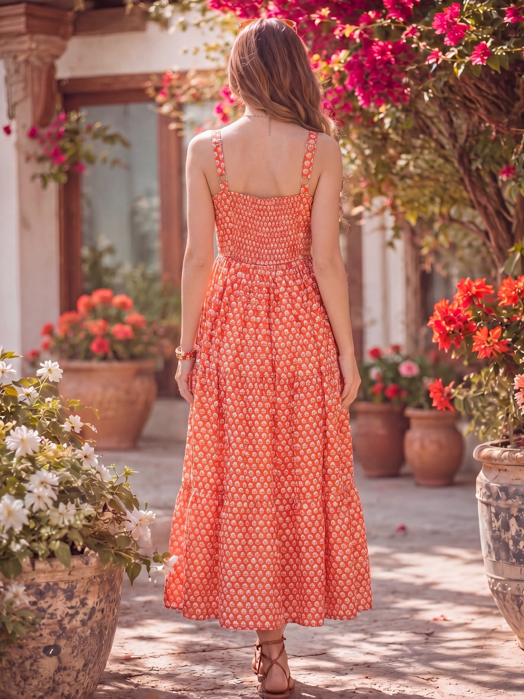 Cotton Boho Flared  Midi Dress