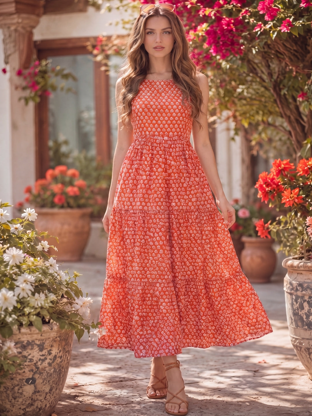 Cotton Boho Flared  Midi Dress