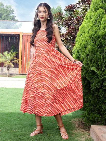 Cotton Boho Fit & Flared Midi Dress