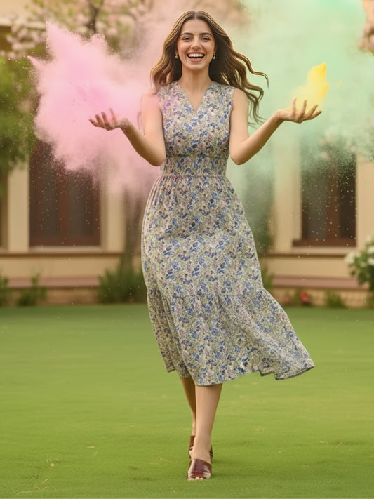 Cotton Boho Holi Midi Dress