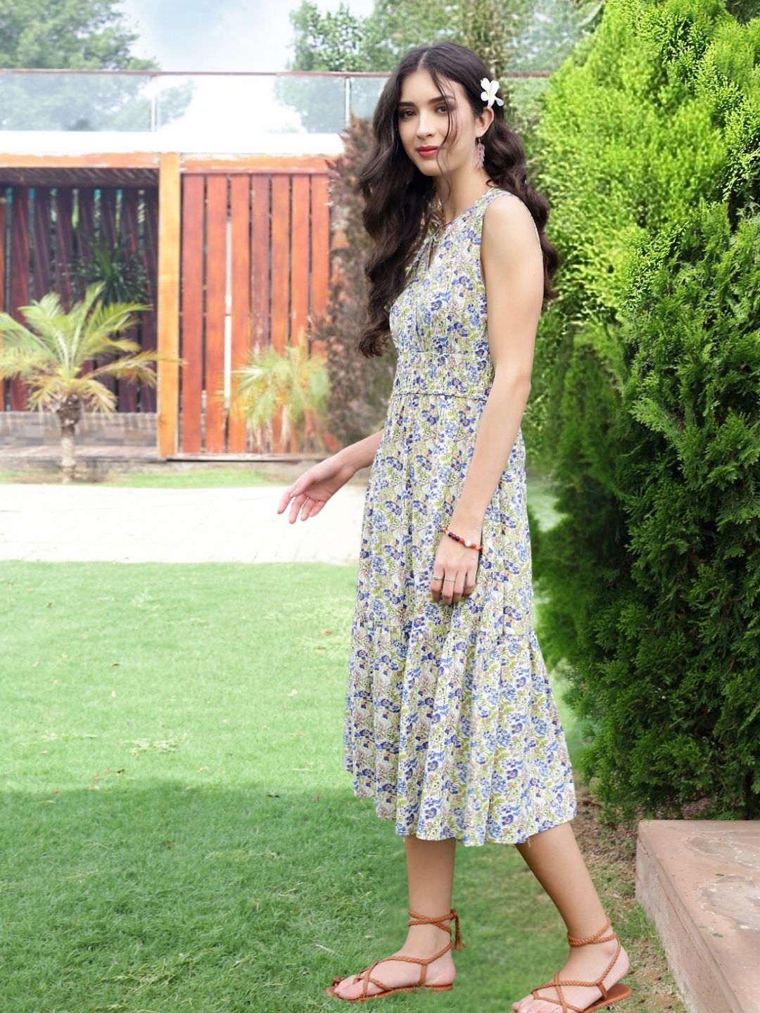Cotton Boho Fit & Flared Midi Dress