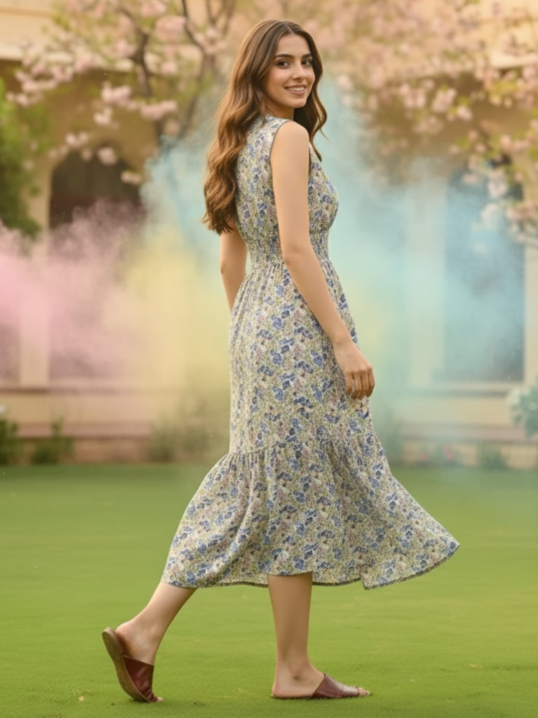 Cotton Boho Holi Midi Dress