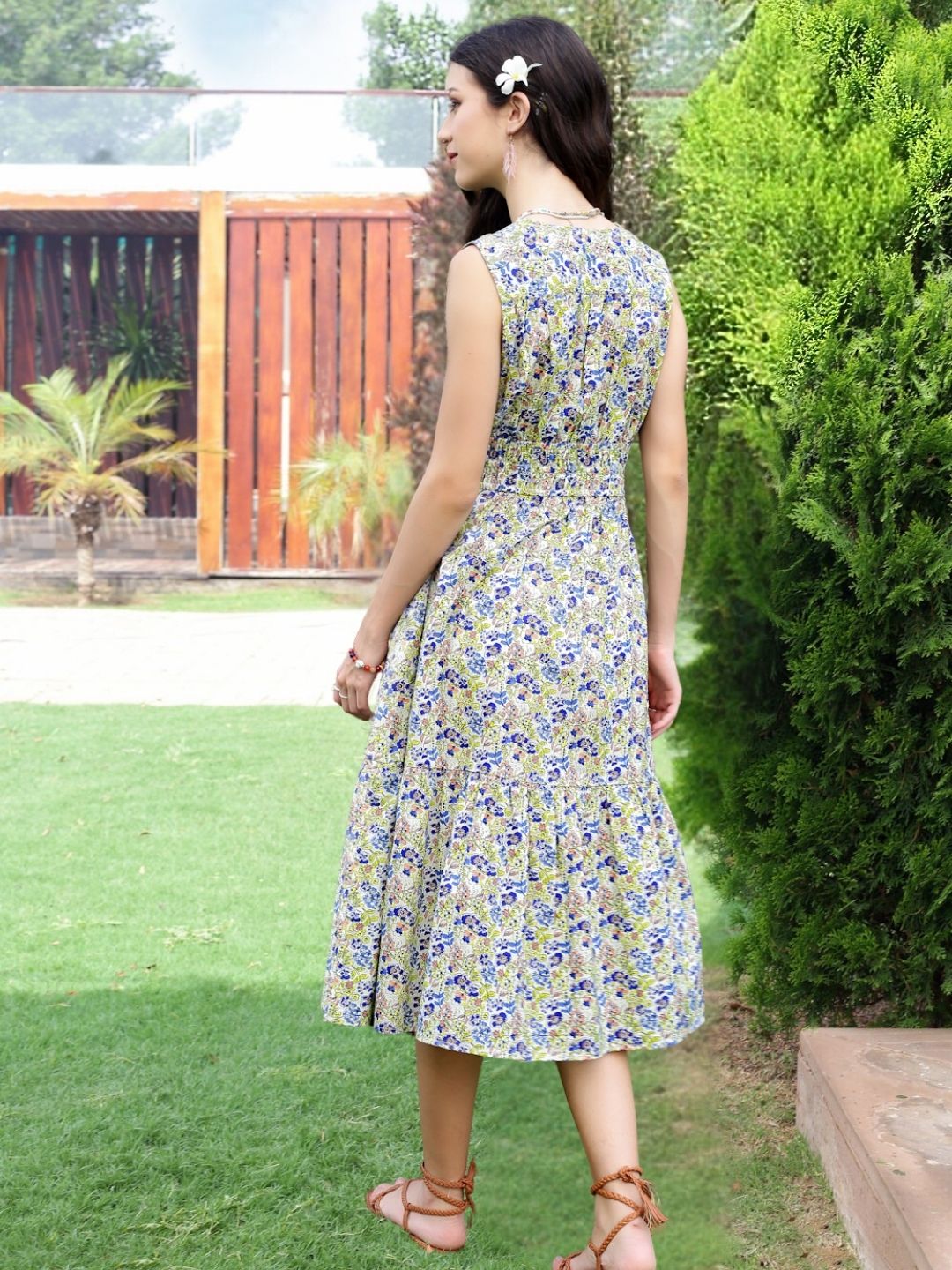 Cotton Boho Fit & Flared Midi Dress