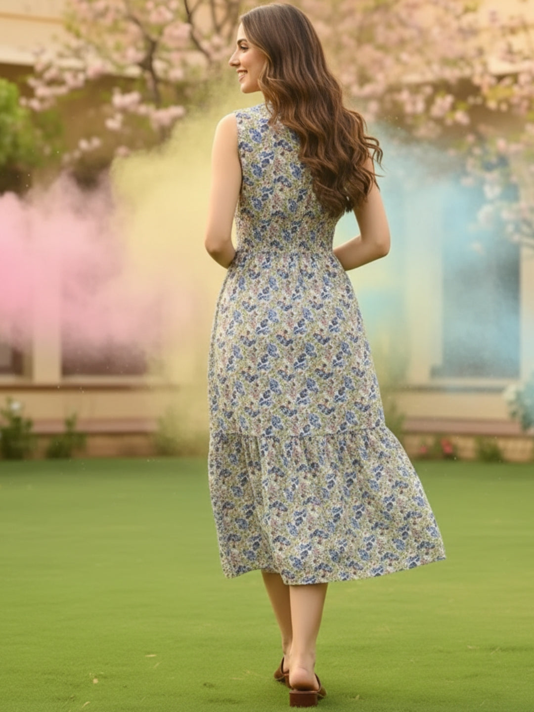 Cotton Boho Holi Midi Dress