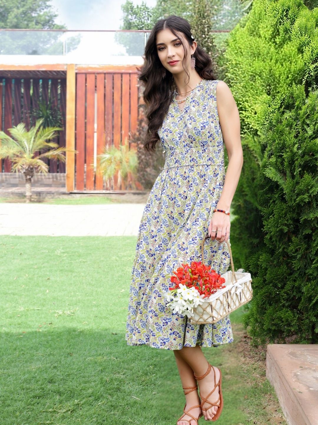 Cotton Boho Fit & Flared Midi Dress