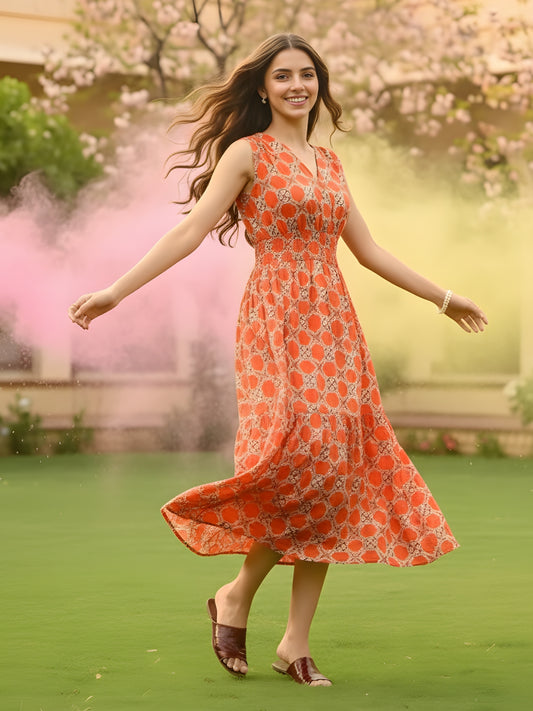 Cotton Boho Fit & Flared Midi Holi Dress