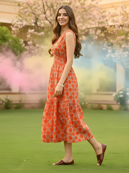 Cotton Boho Fit & Flared Midi Holi Dress