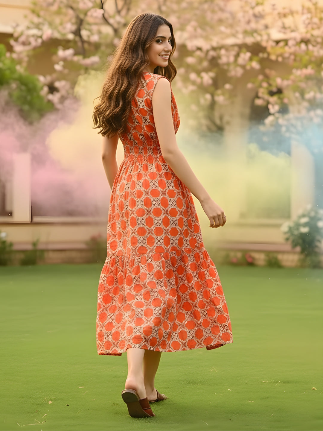 Cotton Boho Fit & Flared Midi Holi Dress