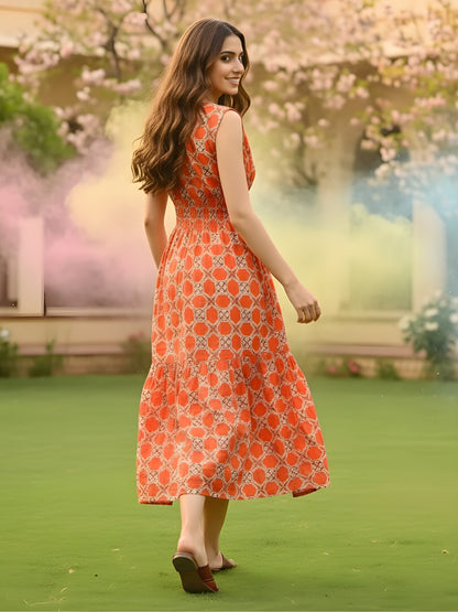 Cotton Boho Fit & Flared Midi Holi Dress