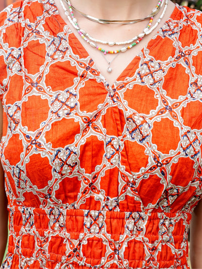 Cotton Boho Fit & Flared Midi Holi Dress