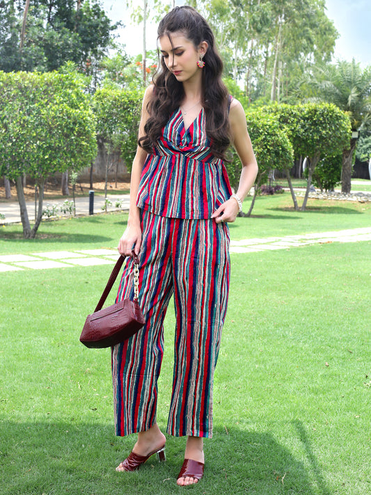Cotton Tie Front Boho Top & pallazo set
