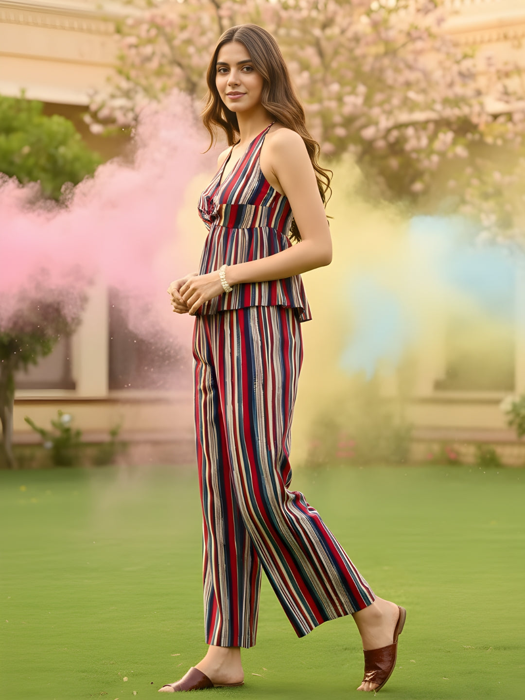 Cotton Holi Tie Front Boho Top & pallazo set