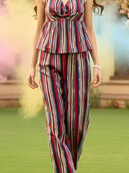 Cotton Holi Tie Front Boho Top & pallazo set