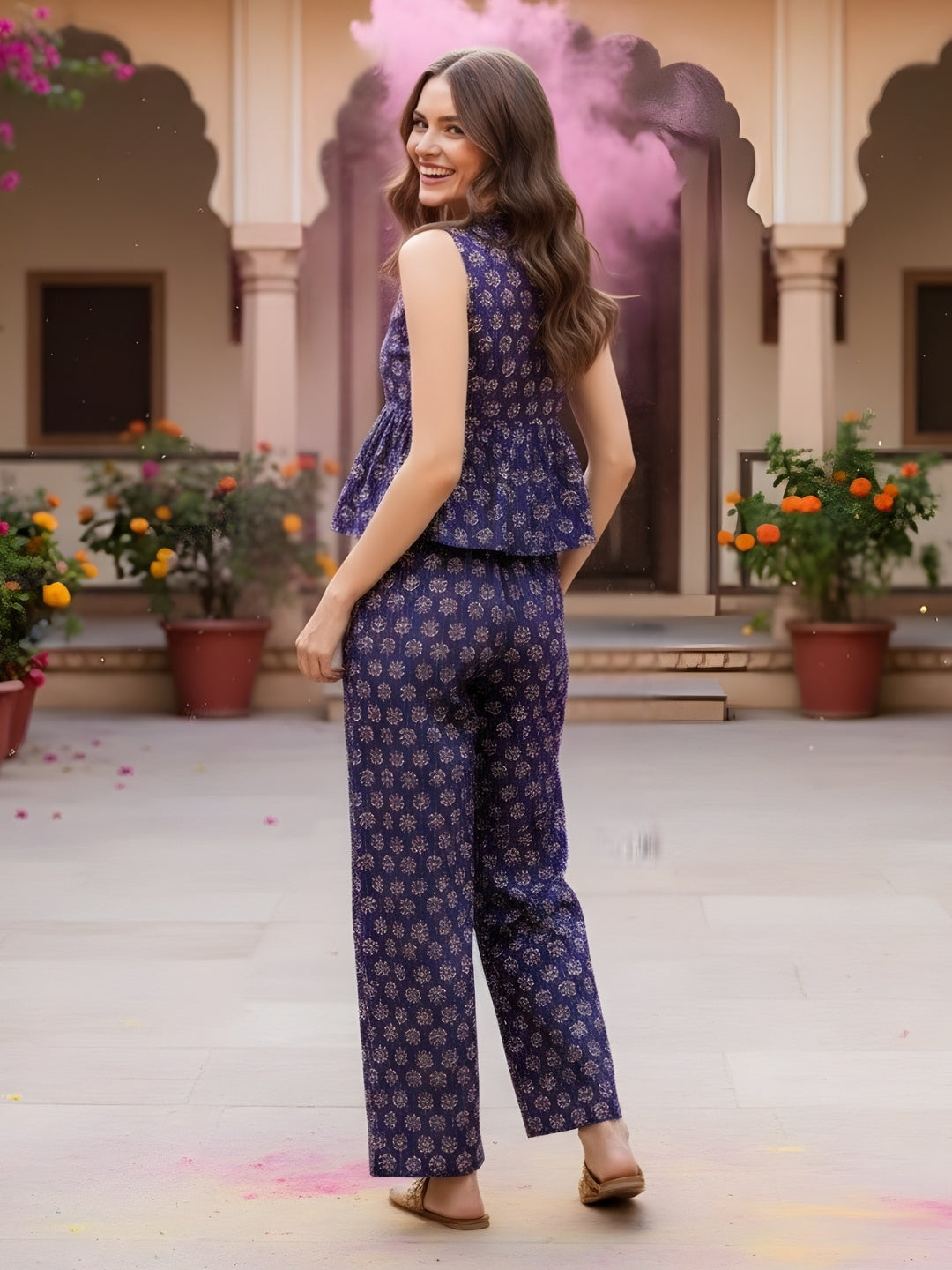 Cotton Holi Tie Front Boho Top & pallazo set