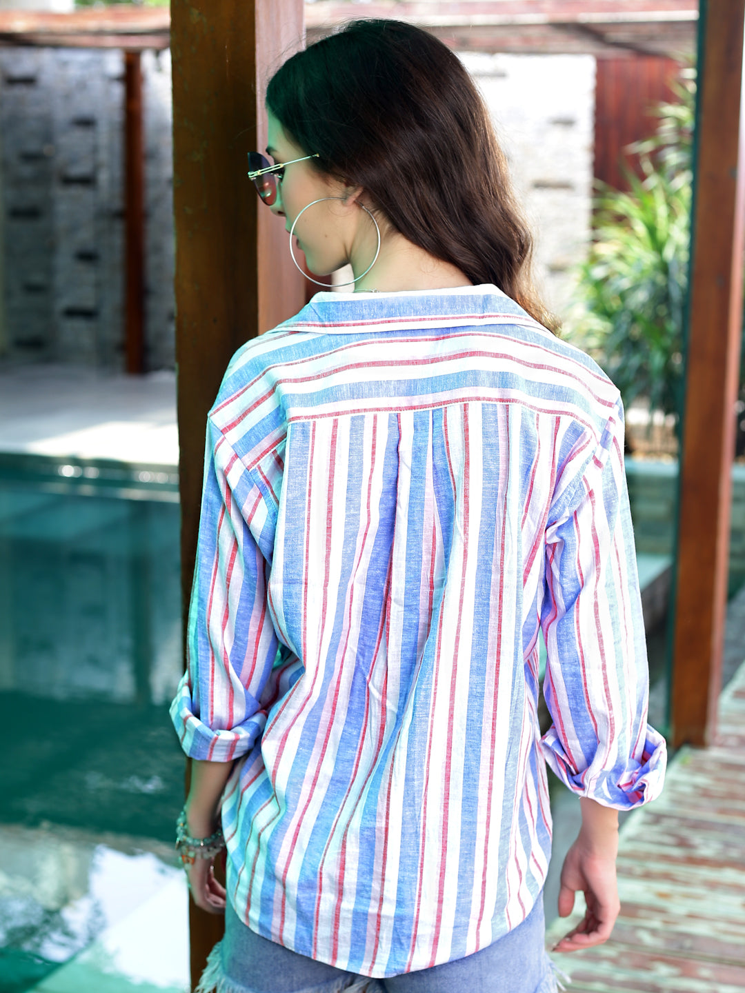 Strechable Linen Striped button down Cool Shirt