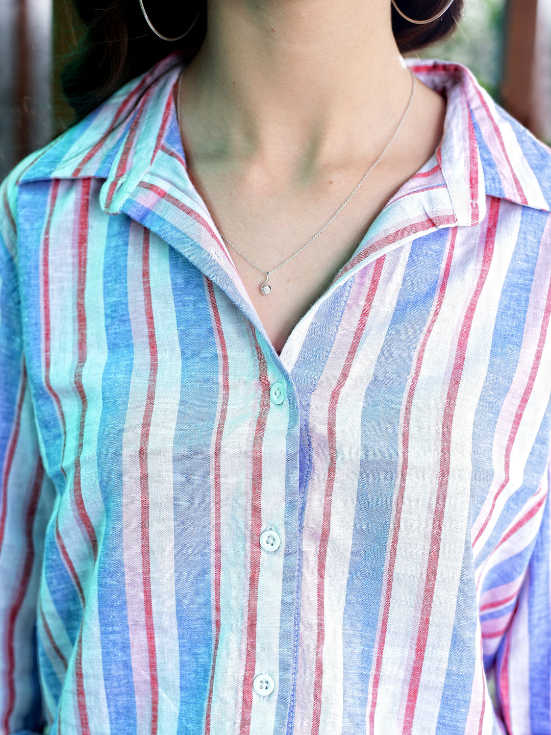Strechable Linen Striped button down Cool Shirt