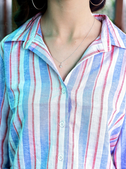 Strechable Linen Striped button down Cool Shirt