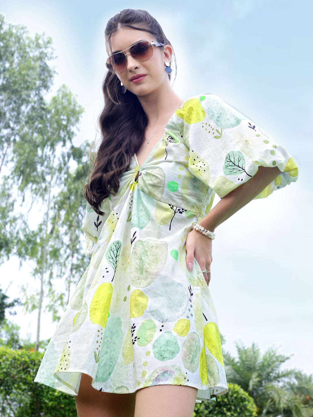 Premium cotton volume Sleeve Mini Dress