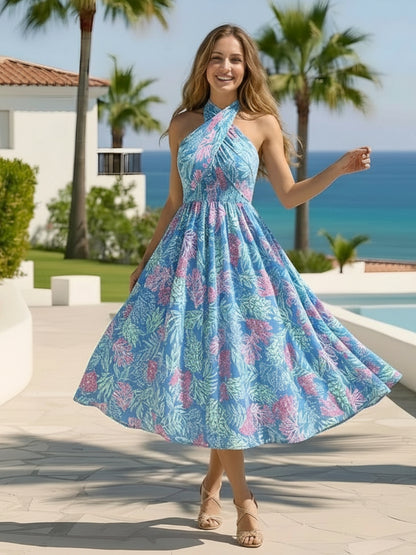 Tropic Twist Strapless Blue  Poolside Princess Vibes Midi Dress