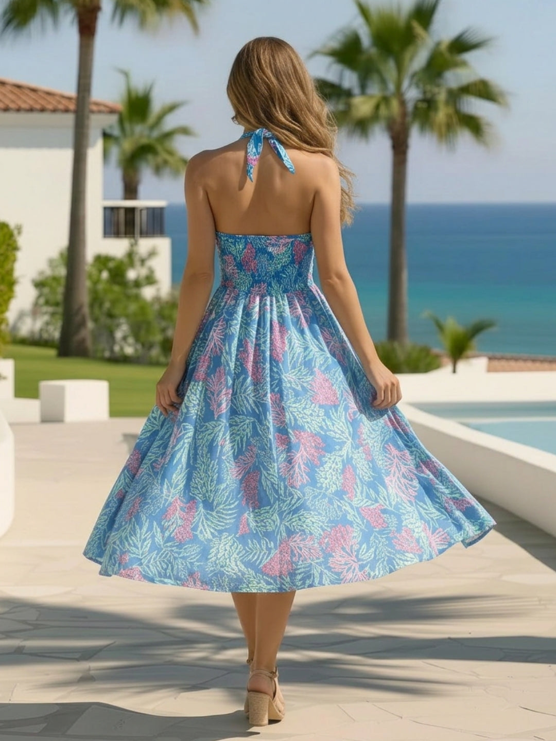 Tropic Twist Strapless Blue  Poolside Princess Vibes Midi Dress