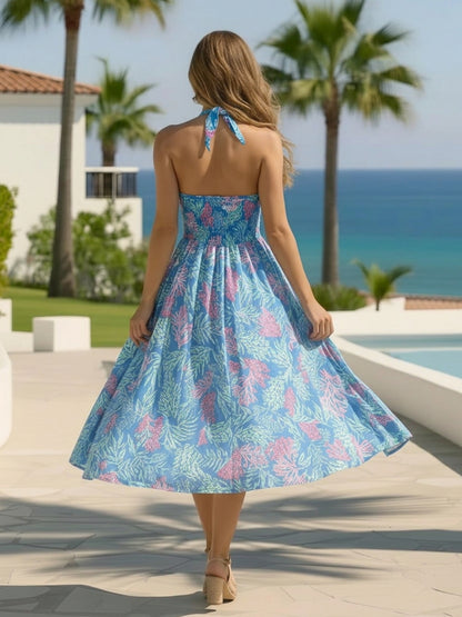 Tropic Twist Strapless Blue  Poolside Princess Vibes Midi Dress