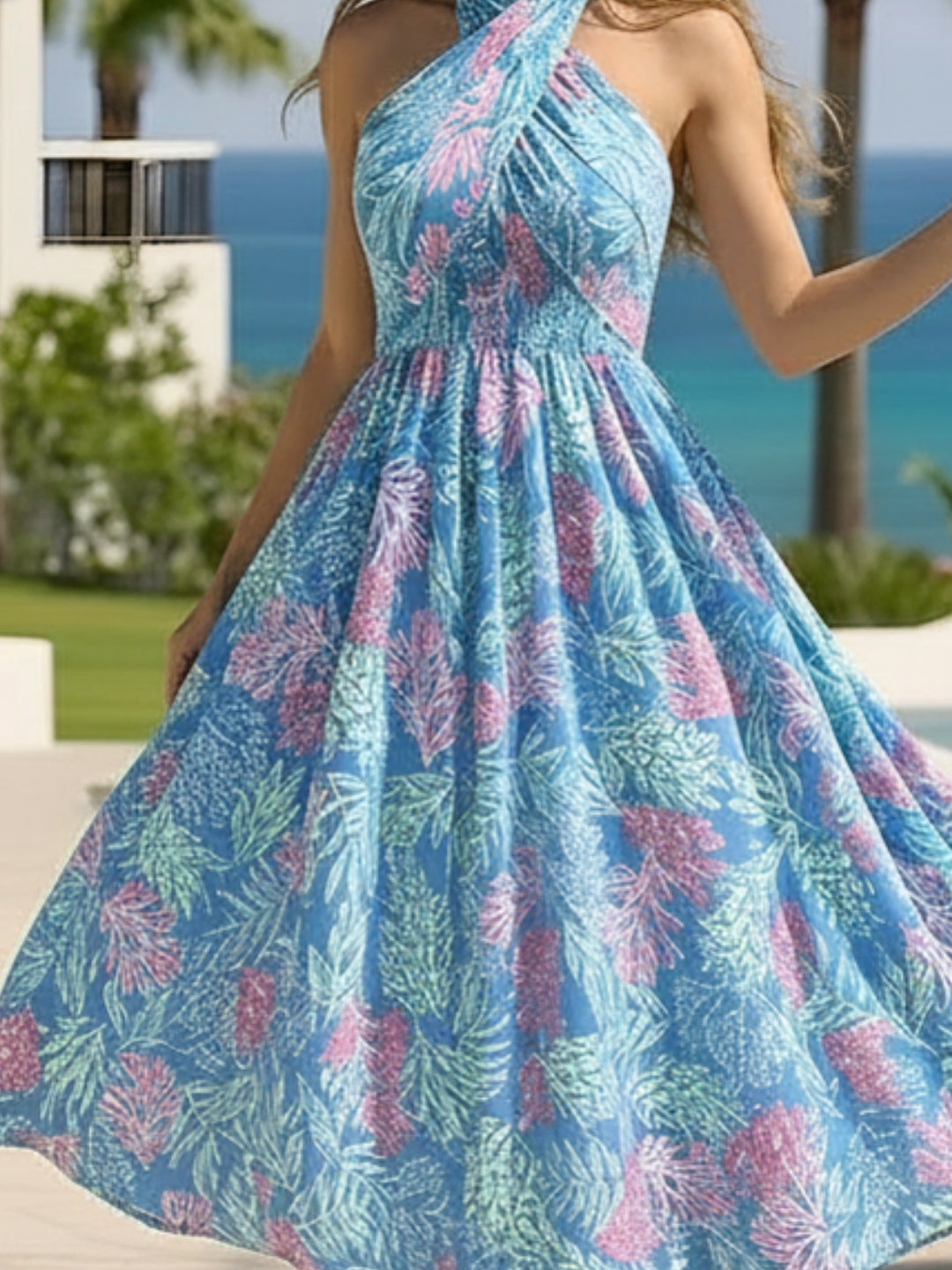 Tropic Twist Strapless Blue  Poolside Princess Vibes Midi Dress