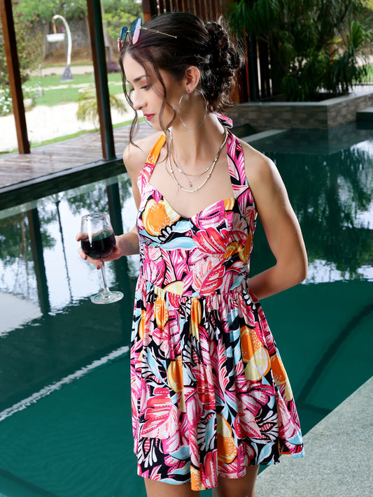 Streachable viscose halter mini dress