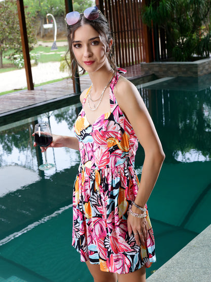 Streachable viscose halter mini dress