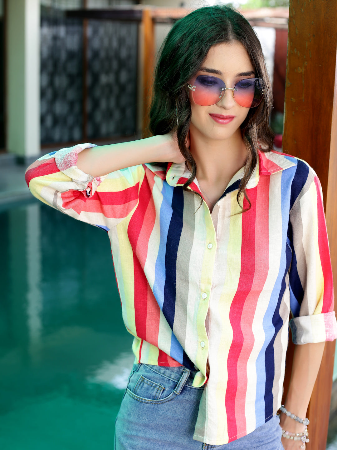 Linen Striped button down Cool Shirt