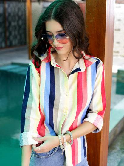 Linen Striped button down Cool Shirt