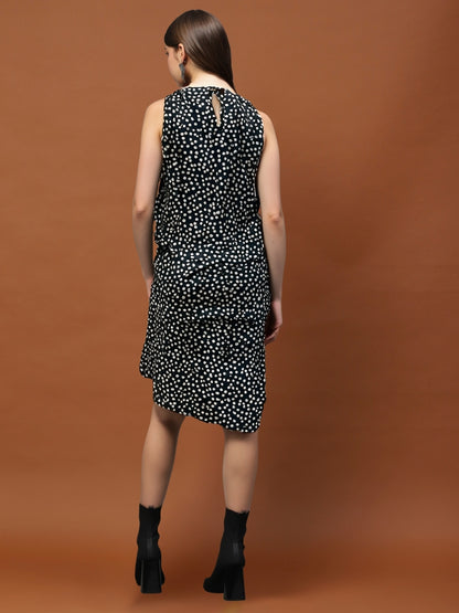 Black Sleeveless Elegant Women’s Casual Summer Outfit Polka Dot Dress