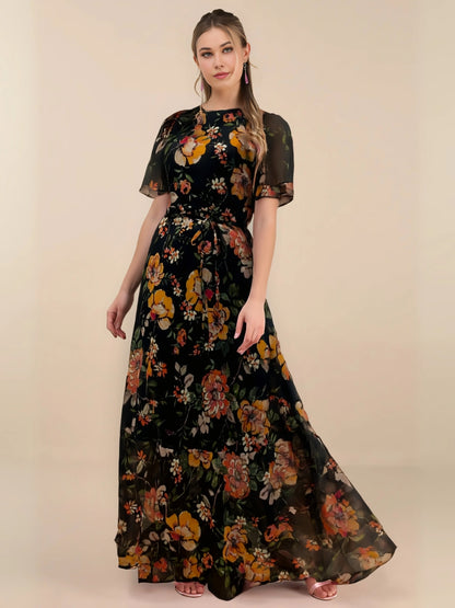 Midnight Garden Chiffon Midi Dress 🌙