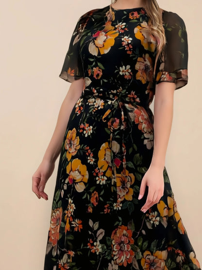 Midnight Garden Chiffon Midi Dress 🌙