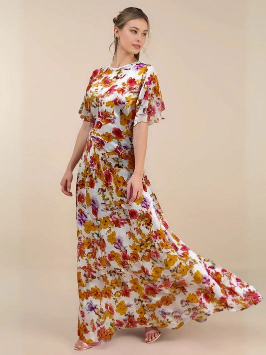 Sunlit Bloom Soft Floral Chiffon Dress