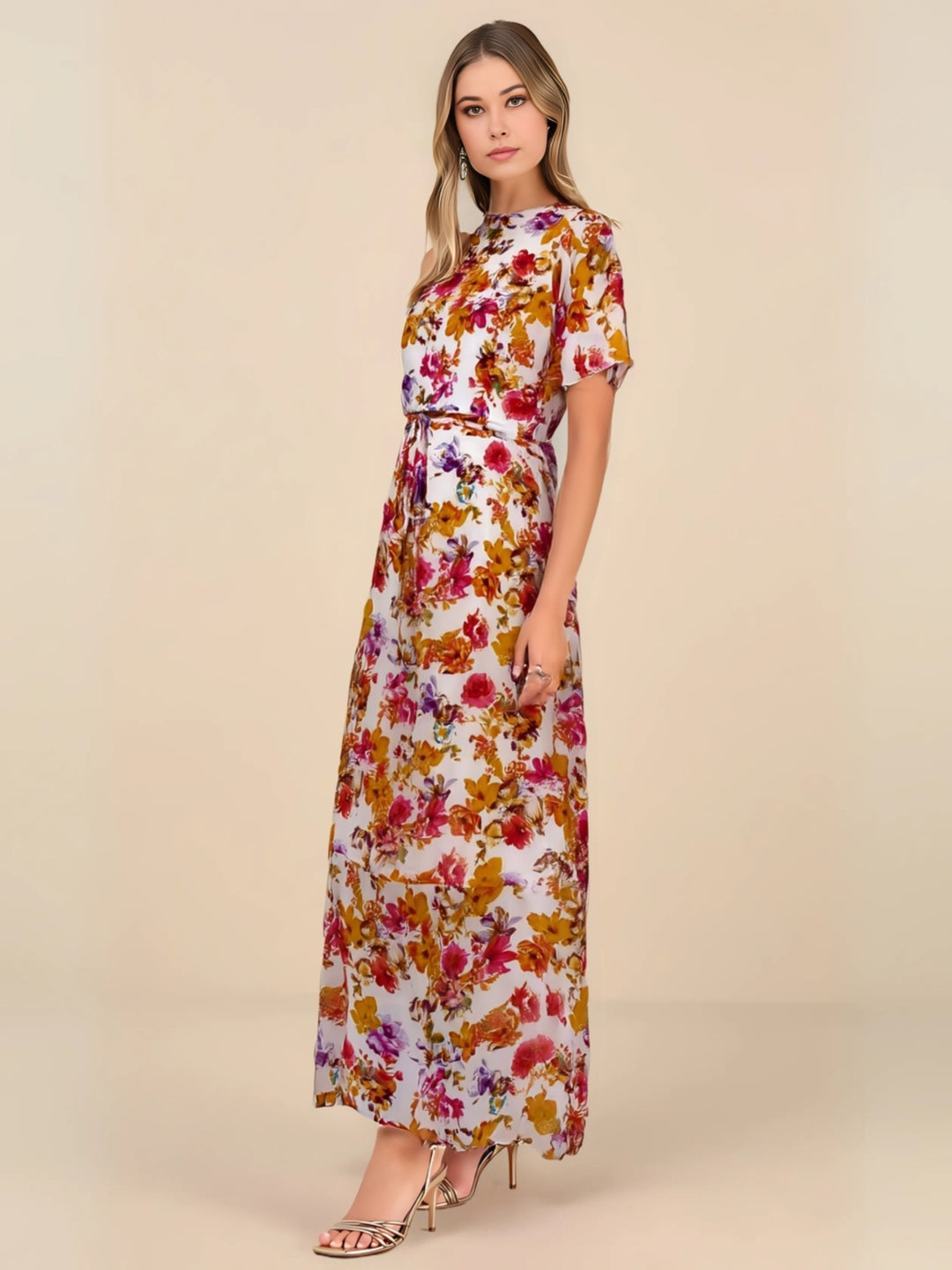 Sunlit Bloom Soft Floral Chiffon Dress