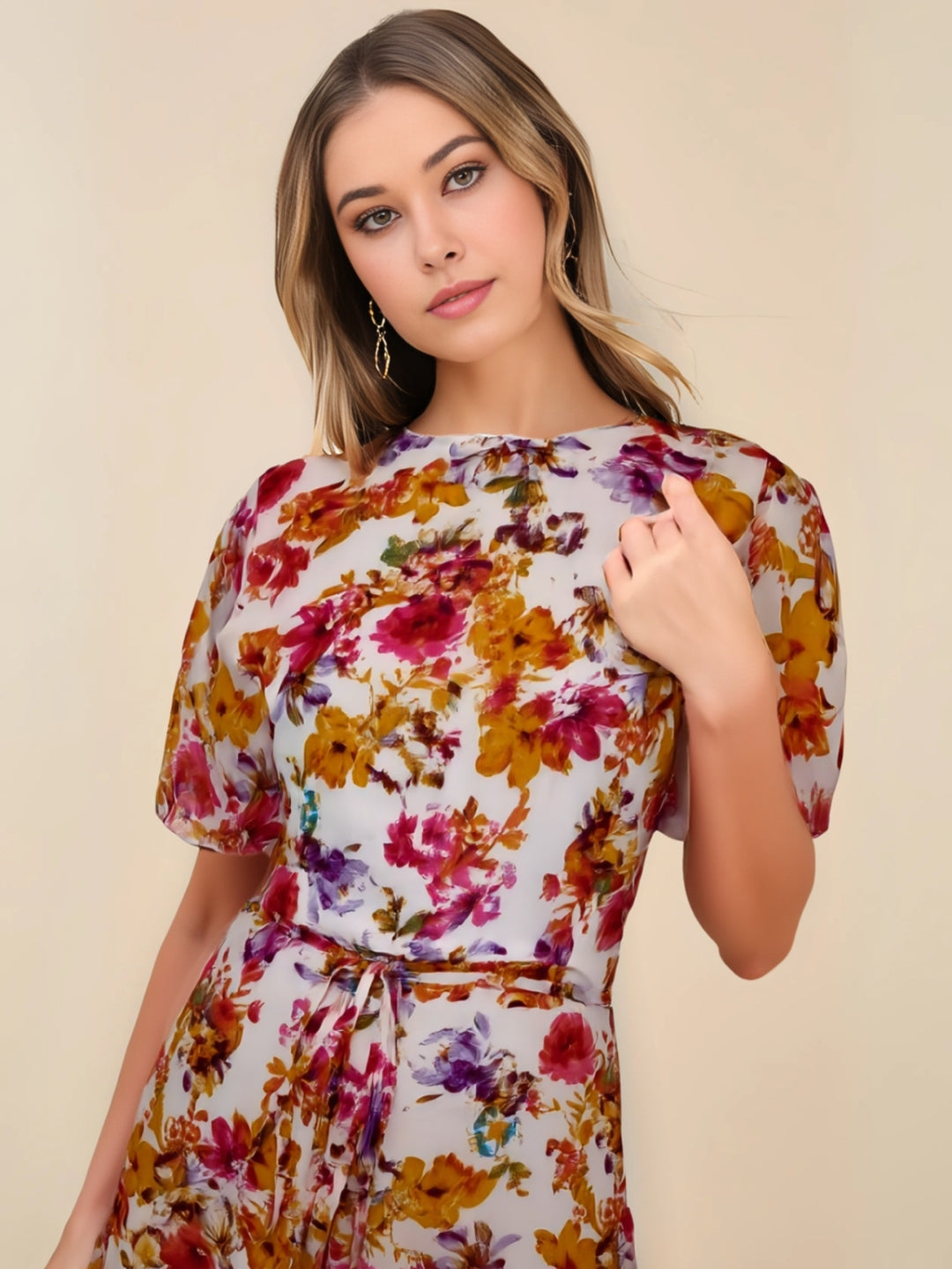 Sunlit Bloom Soft Floral Chiffon Dress