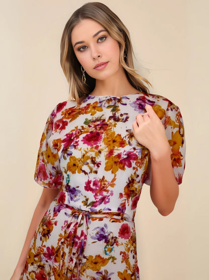 Sunlit Bloom Soft Floral Chiffon Dress
