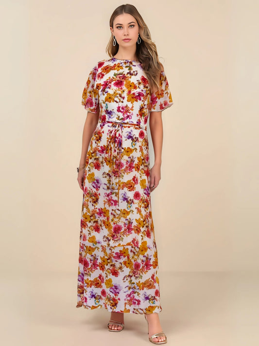 Sunlit Bloom Chiffon Midi Dress
