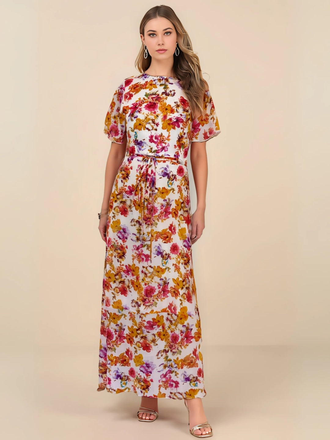 Sunlit Bloom Soft Floral Chiffon Dress