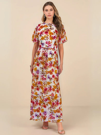 Sunlit Bloom Soft Floral Chiffon Dress