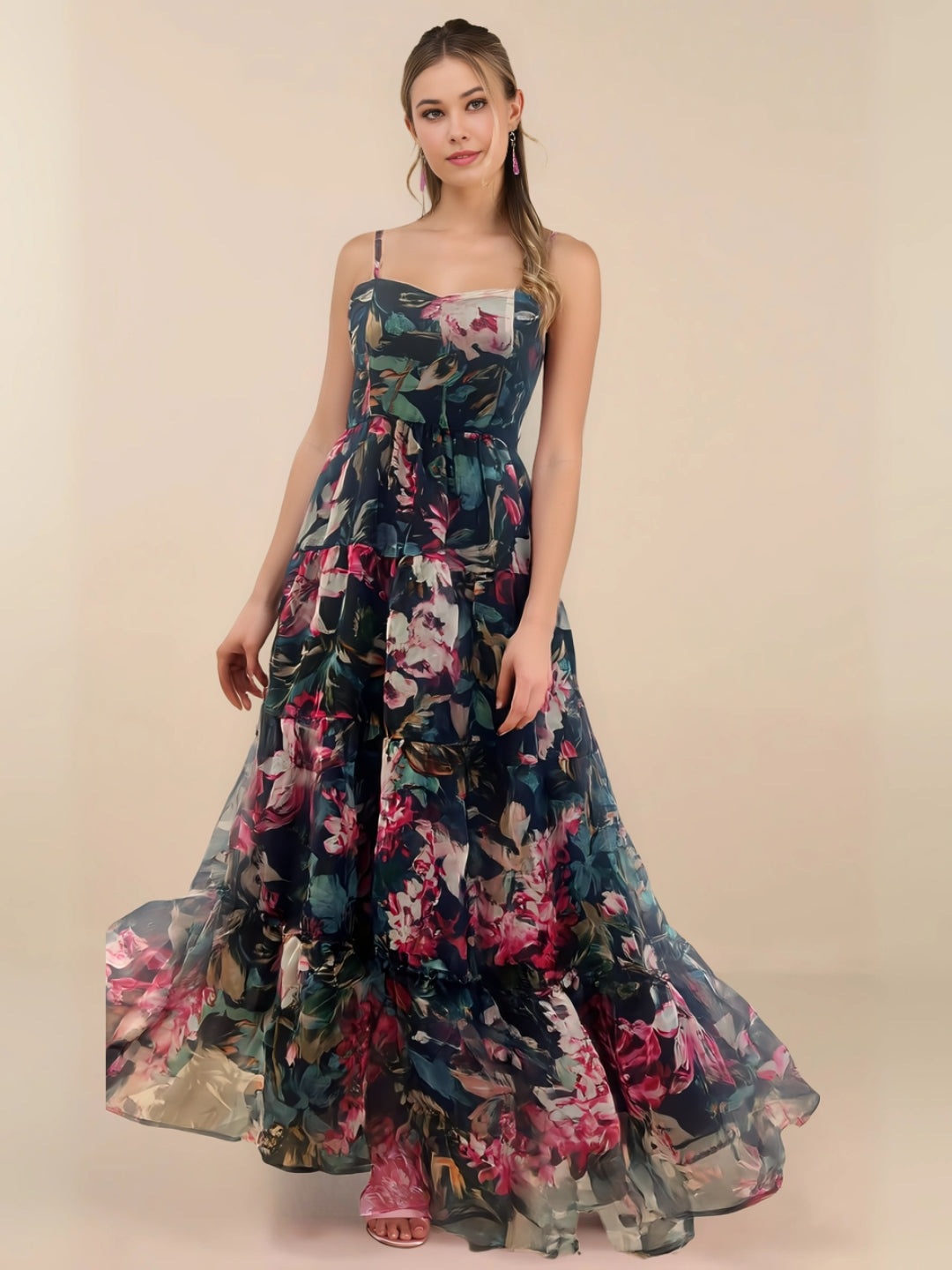 Midnight Bloom Organza Maxi Dress